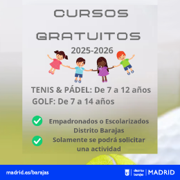 Cartel cursos gratuitos golf, tenis y pádel