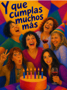 Mujeres en torno a una tarta con velas