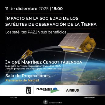 Cartel de la conferencia 'Los satélites PAZ2 y sus beneficios'