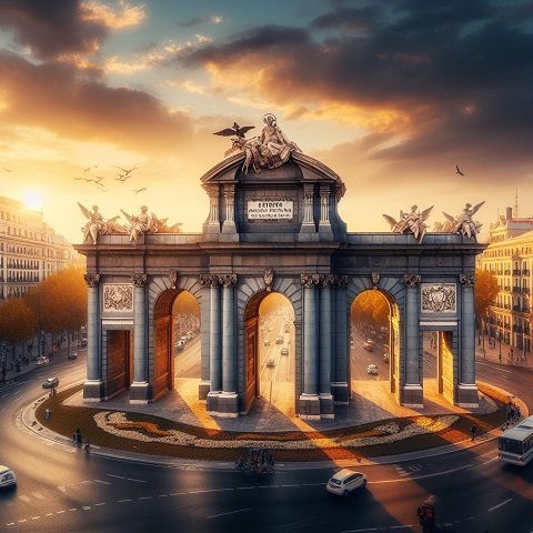 Imagen dibujada de la plaza de la Puerta de Alcalá de Madrid
